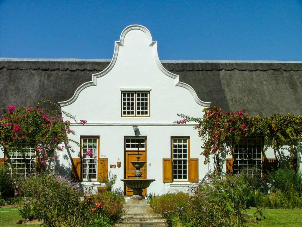 Cape Dutch gabled manor house at a wine estate in the Cape Town wine region